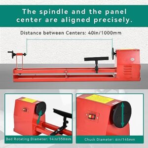 YITAHOME Wood Lathe 750W 14" x 40", Power Wood Turning Lathe Adjustable 4 Speed 1100/1600/2300/3400RPM, Update Mini Lathe with 3 Chisels + 4 Wrenches + 1 Manual, Useful Bench Lathe Machine Tools