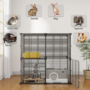 YITAHOME Indoor Cat Cage 2 Tier Kitten Cage House Cat Enclosure Outdoor Small Animal DIY Pet Playpen Detachable Metal Kennel for Ferret Kitty, Bunny, Chinchilla, Squirrel, rv Travel, Camping