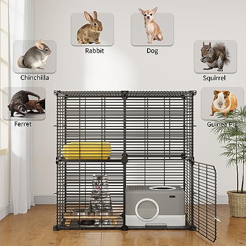 YITAHOME Indoor Cat Cage 2 Tier Kitten Cage House Cat Enclosure Outdoor Small Animal DIY Pet Playpen Detachable Metal Kennel for Ferret Kitty, Bunny, Chinchilla, Squirrel, rv Travel, Camping