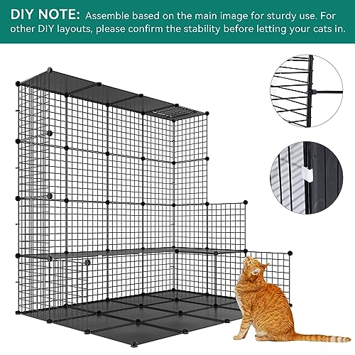 YITAHOME Indoor Cat Cage 2 Tier Kitten Cage House Cat Enclosure Outdoor Small Animal DIY Pet Playpen Detachable Metal Kennel for Ferret Kitty, Bunny, Chinchilla, Squirrel, rv Travel, Camping