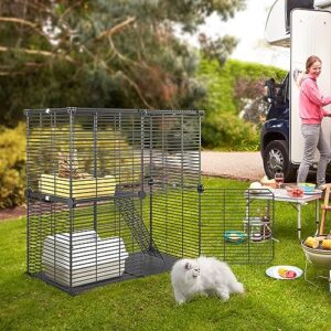 YITAHOME Indoor Cat Cage 2 Tier Kitten Cage House Cat Enclosure Outdoor Small Animal DIY Pet Playpen Detachable Metal Kennel for Ferret Kitty, Bunny, Chinchilla, Squirrel, rv Travel, Camping