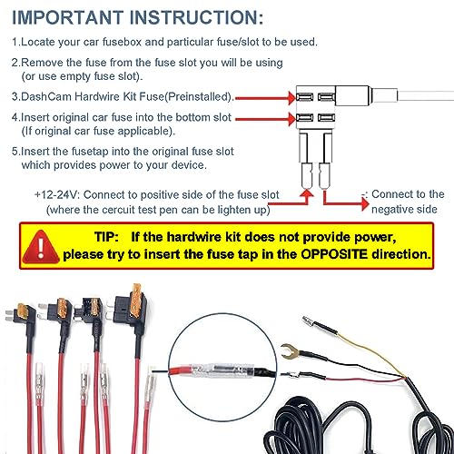 Dash Cam Hardwire Kit, Car Dash Camera USB C Charger Hard Wire Kit with Motion Detection for Dashcam DC12-24V to 5V/2.5A Low Voltage Protection 24h Parking Mode Fuse Tap for Dashcam(Motion DETECT)