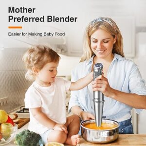 KOIOS 1100W Immersion Hand Blender, Stainless Steel Stick Blender with 12-Speed & Turbo Mode, 5-in-1 Handheld Blender with 600ml Mixing Beaker with Lid, 500ml Chopper, Whisk, Milk Frother, BPA-Free