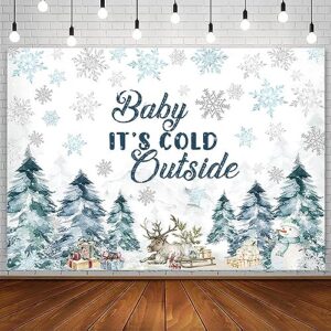 aibiin 7x5ft winter baby shower backdrop baby it's cold outside party decoration supplies pine tree xmas gift reindeer blue silver snowflake wonderland photography background banner photo studio prop