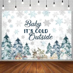 AIBIIN 7x5ft Winter Baby Shower Backdrop Baby It's Cold Outside Party Decoration Supplies Pine Tree Xmas Gift Reindeer Blue Silver Snowflake Wonderland Photography Background Banner Photo Studio Prop