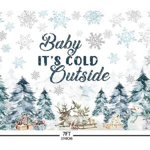 AIBIIN 7x5ft Winter Baby Shower Backdrop Baby It's Cold Outside Party Decoration Supplies Pine Tree Xmas Gift Reindeer Blue Silver Snowflake Wonderland Photography Background Banner Photo Studio Prop