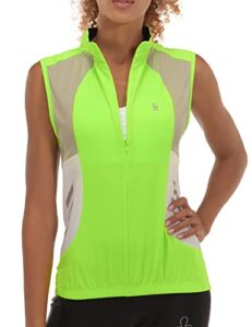 little donkey andy women's bike vests sleeveless cycling jerseys shirts breathable 4 rear pockets fluorescent yellow m