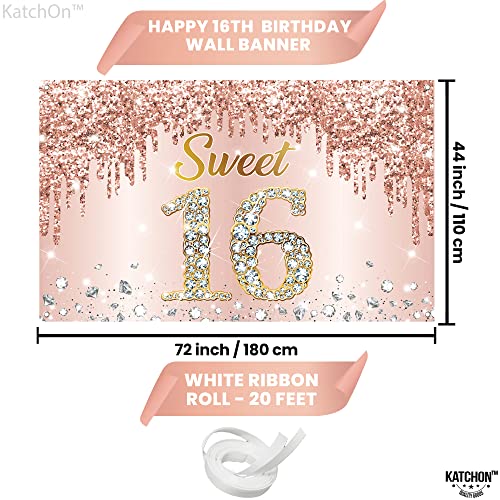 KatchOn, Rose Gold Sweet 16 Backdrop with Iridescent Rose Gold Fringe Curtain - 72 x 44 Inch, Pack of 3 | Rose Gold Streamers, Sweet 16 Birthday Backdrop for 16 Birthday Decor | Rose Gold Party Decor