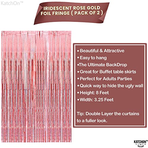 KatchOn, Rose Gold Sweet 16 Backdrop with Iridescent Rose Gold Fringe Curtain - 72 x 44 Inch, Pack of 3 | Rose Gold Streamers, Sweet 16 Birthday Backdrop for 16 Birthday Decor | Rose Gold Party Decor