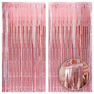 KatchOn, Rose Gold Sweet 16 Backdrop with Iridescent Rose Gold Fringe Curtain - 72 x 44 Inch, Pack of 3 | Rose Gold Streamers, Sweet 16 Birthday Backdrop for 16 Birthday Decor | Rose Gold Party Decor