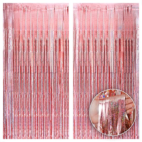 KatchOn, Rose Gold Sweet 16 Backdrop with Iridescent Rose Gold Fringe Curtain - 72 x 44 Inch, Pack of 3 | Rose Gold Streamers, Sweet 16 Birthday Backdrop for 16 Birthday Decor | Rose Gold Party Decor