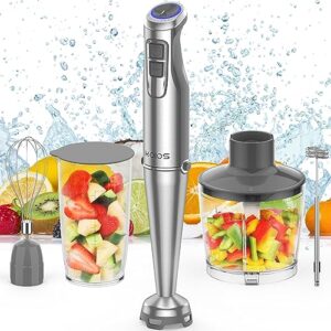 koios immersion blender, upgraded 1100w full copper motor,12-speed 5 in 1 hand blender with 304 stainless steel blade, perfect for soup, smoothies, puree, baby food, bpa-free, grey