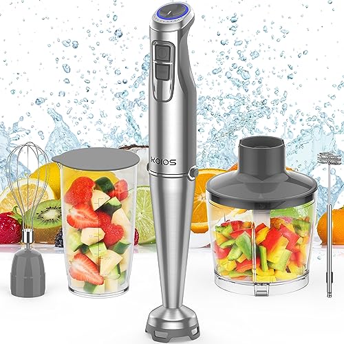 KOIOS Immersion Blender, Upgraded 1100W Full Copper Motor,12-Speed 5 in 1 Hand Blender with 304 Stainless Steel Blade, Perfect for Soup, Smoothies, Puree, Baby Food, BPA-Free, Grey