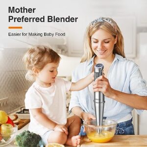 KOIOS Immersion Blender, Upgraded 1100W Full Copper Motor,12-Speed 5 in 1 Hand Blender with 304 Stainless Steel Blade, Perfect for Soup, Smoothies, Puree, Baby Food, BPA-Free, Grey