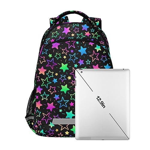 JHKKU Backpack Colorful Bright Stars School Bags Teen Personalized Bookbag, Casual Shoulders Bag Lightweight Travel Laptop Backpacks for Boys Girls