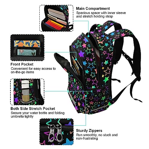 JHKKU Backpack Colorful Bright Stars School Bags Teen Personalized Bookbag, Casual Shoulders Bag Lightweight Travel Laptop Backpacks for Boys Girls