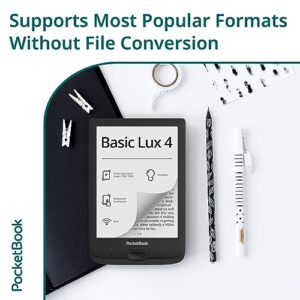 PocketBook Basic Lux 4 E-Book Reader | 6ʺ Glare-Free & Eye-Friendly E-Ink Technology | Compact & Lightweight E-Reader | Frontlight | Touchscreen | Wi-Fi | Dictionaries | Micro-SD Slot