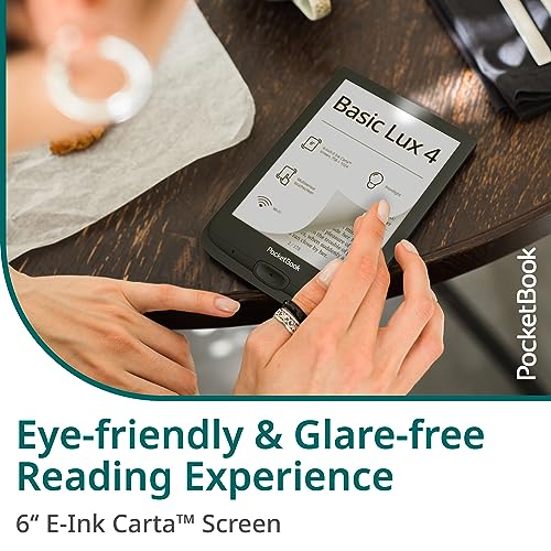 PocketBook Basic Lux 4 E-Book Reader | 6ʺ Glare-Free & Eye-Friendly E-Ink Technology | Compact & Lightweight E-Reader | Frontlight | Touchscreen | Wi-Fi | Dictionaries | Micro-SD Slot