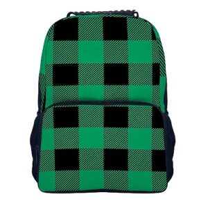 supdreamc st patricks day tartan pattern shamrock green plaid daypack backpack durable polyester multipurpose anti-theft shoulder bag big capacity gym outdoor hiking backpack with smooth zippers