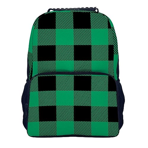 Supdreamc St Patricks Day Tartan Pattern Shamrock Green Plaid Daypack Backpack Durable Polyester Multipurpose Anti-Theft Shoulder Bag Big Capacity Gym Outdoor Hiking Backpack With Smooth Zippers