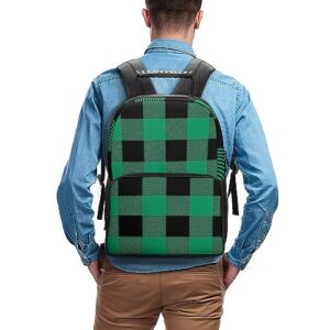 Supdreamc St Patricks Day Tartan Pattern Shamrock Green Plaid Daypack Backpack Durable Polyester Multipurpose Anti-Theft Shoulder Bag Big Capacity Gym Outdoor Hiking Backpack With Smooth Zippers