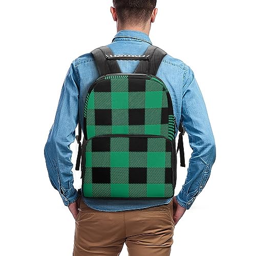 Supdreamc St Patricks Day Tartan Pattern Shamrock Green Plaid Daypack Backpack Durable Polyester Multipurpose Anti-Theft Shoulder Bag Big Capacity Gym Outdoor Hiking Backpack With Smooth Zippers