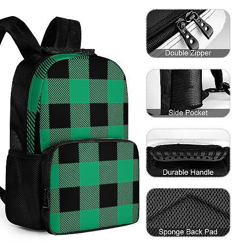 Supdreamc St Patricks Day Tartan Pattern Shamrock Green Plaid Daypack Backpack Durable Polyester Multipurpose Anti-Theft Shoulder Bag Big Capacity Gym Outdoor Hiking Backpack With Smooth Zippers