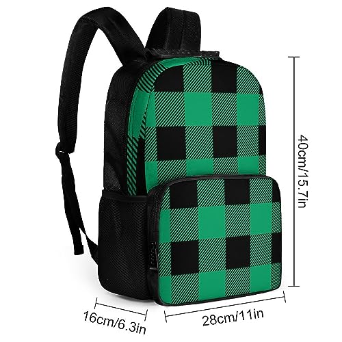 Supdreamc St Patricks Day Tartan Pattern Shamrock Green Plaid Daypack Backpack Durable Polyester Multipurpose Anti-Theft Shoulder Bag Big Capacity Gym Outdoor Hiking Backpack With Smooth Zippers