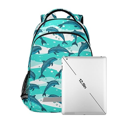 JHKKU Backpack Dolphins Stripes School Bags Teen Personalized Bookbag, Casual Shoulders Bag Lightweight Travel Laptop Backpacks for Boys Girls