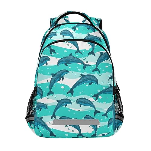 JHKKU Backpack Dolphins Stripes School Bags Teen Personalized Bookbag, Casual Shoulders Bag Lightweight Travel Laptop Backpacks for Boys Girls