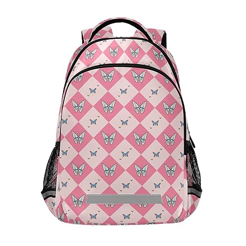 JHKKU Butterfly Plaid Stripes Backpack for Girls Boys School Bags Teen Personalized Bookbag, Lightweight Laptop Bag Travel Backpacks