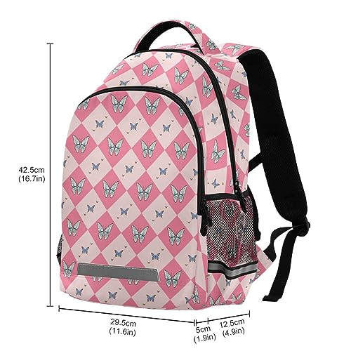 JHKKU Butterfly Plaid Stripes Backpack for Girls Boys School Bags Teen Personalized Bookbag, Lightweight Laptop Bag Travel Backpacks