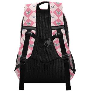 JHKKU Butterfly Plaid Stripes Backpack for Girls Boys School Bags Teen Personalized Bookbag, Lightweight Laptop Bag Travel Backpacks