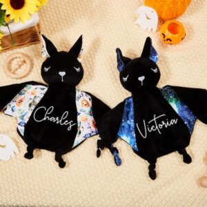 VTER Personalized Baby Bat Security Blankets Kids First, Plush Stuff with Name Kids Comforter Toy (Style: Cat)