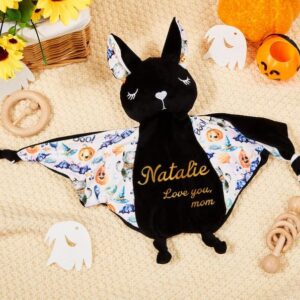 VTER Personalized Baby Bat Security Blankets Kids First, Plush Stuff with Name Kids Comforter Toy (Style: Cat)