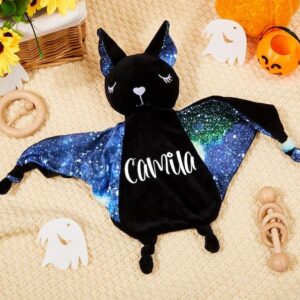 VTER Personalized Baby Bat Security Blankets Kids First, Plush Stuff with Name Kids Comforter Toy (Style: Cat)