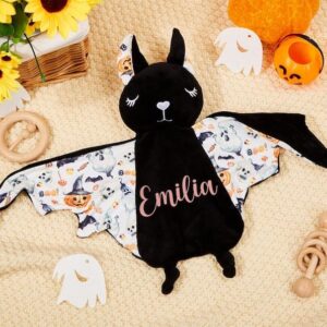 VTER Personalized Baby Bat Security Blankets Kids First, Plush Stuff with Name Kids Comforter Toy (Style: Cat)