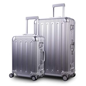 TRAVELKING All Aluminum Luggage Carry On Spinner Hard Shell Suitcase Lightweight Metal Suitcases 20“ & 28 Inch Luggage Set