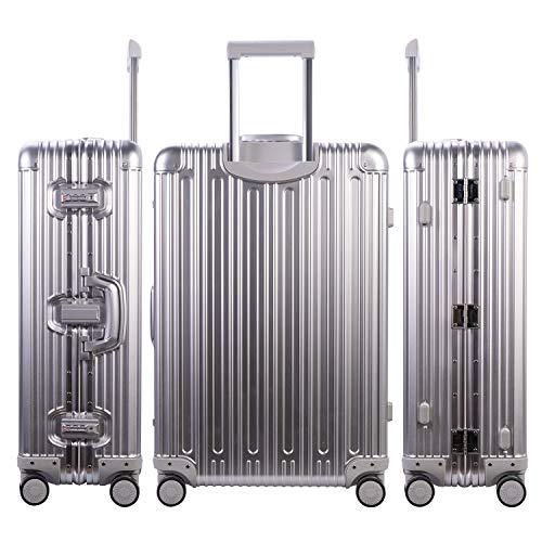 TRAVELKING All Aluminum Luggage Carry On Spinner Hard Shell Suitcase Lightweight Metal Suitcases 20“ & 28 Inch Luggage Set