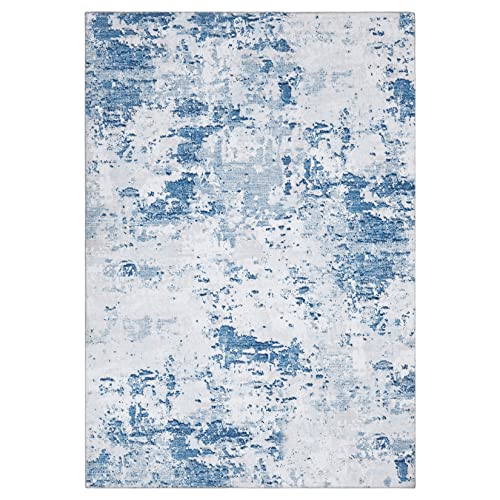 Zacoo Washable Rug 5x7 Area Rugs Abstract Blue Printed Rug Low Pile Area Rug Modern Rug Abstract Distressed Floor Mat Non Slip Area Rugs Living Room Bedroom Light Blue