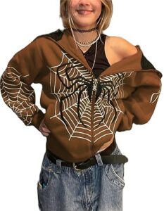 thopavenoir women y2k vintage hoodie zipper grunge fairy sweatshirt hoodies aesthetic harajuku jacket cardigan streetwear (brown, l)