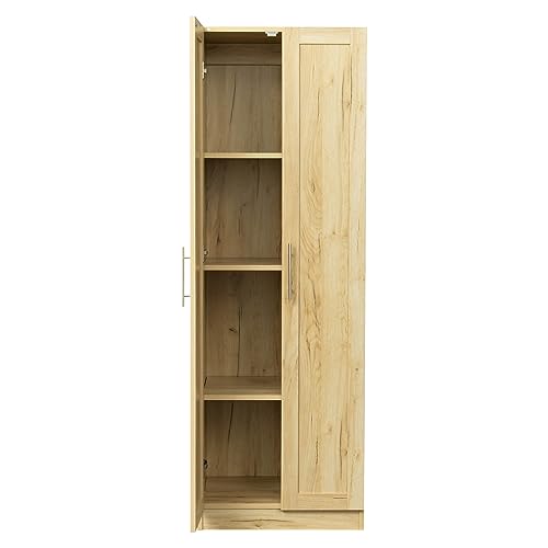 RIDFY 71" 2-Door Wardrobe Closet with Shelf,Bortable Bedroom Armoires Closet with Storage Shelevs,High Wardrobe and Kitchen Cabinet to Separate 4 Storage Spaces(23”W x 17”D x 71”H) (Oak)