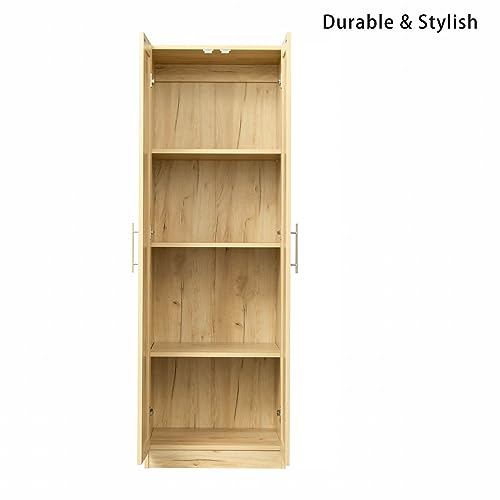 RIDFY 71" 2-Door Wardrobe Closet with Shelf,Bortable Bedroom Armoires Closet with Storage Shelevs,High Wardrobe and Kitchen Cabinet to Separate 4 Storage Spaces(23”W x 17”D x 71”H) (Oak)