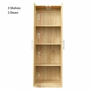 RIDFY 71" 2-Door Wardrobe Closet with Shelf,Bortable Bedroom Armoires Closet with Storage Shelevs,High Wardrobe and Kitchen Cabinet to Separate 4 Storage Spaces(23”W x 17”D x 71”H) (Oak)