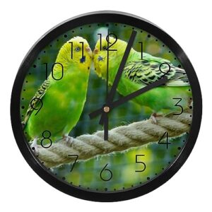 homedecorzone budgerigars birds kissing couple love wall clock, 10-inch silent non ticking quartz battery operated round easy to read classroom/home/school/office clock
