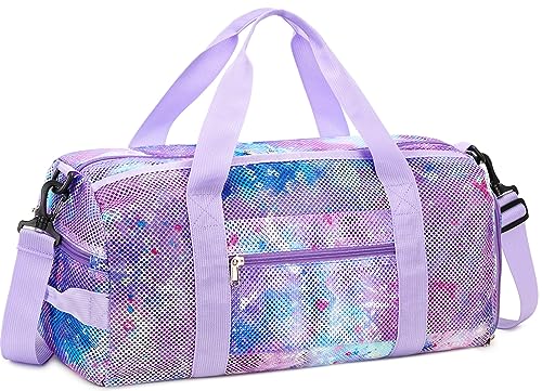 CAMTOP Mesh Travel Duffle Bag for Kid Girls Boys Small Overnight Weekender Sleepover Bags Carry On Dance Sport Bag with Shoe & Wet Compartment for Swim Beach Camp Travel