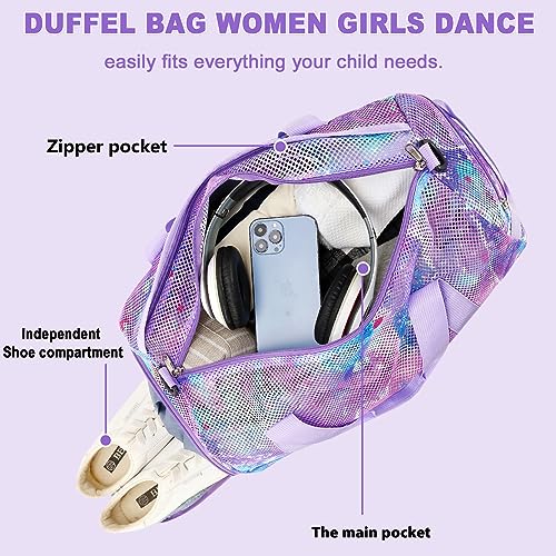 CAMTOP Mesh Travel Duffle Bag for Kid Girls Boys Small Overnight Weekender Sleepover Bags Carry On Dance Sport Bag with Shoe & Wet Compartment for Swim Beach Camp Travel