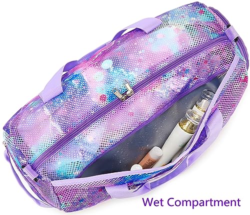 CAMTOP Mesh Travel Duffle Bag for Kid Girls Boys Small Overnight Weekender Sleepover Bags Carry On Dance Sport Bag with Shoe & Wet Compartment for Swim Beach Camp Travel