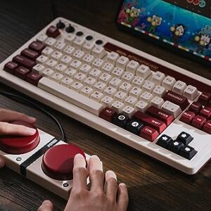 8BitDo Retro Mechanical Keyboard, Bluetooth/2.4G/USB-C Hot Swappable Gaming Keyboard with 87 Keys, Dual Super Programmable Buttons for Windows and Android - Fami Edition