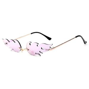 rimless fire flame sunglasses for women trendy party halloween sun glasses fire shape shades(a1-king kong barbie powder)